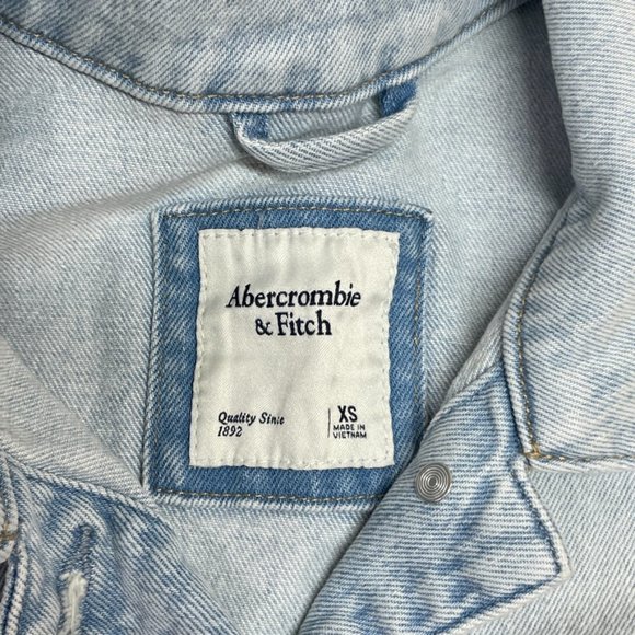 Abercrombie & Fitch Soft Blue Denim Jean Jacket Moto Elastic Waist - Picture 6 of 16